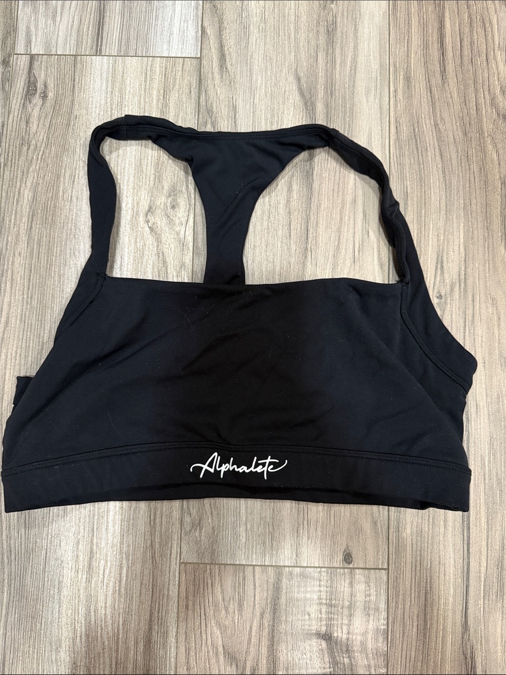 Alphalete Black Racerback Sports Bra with Signature Front Logo